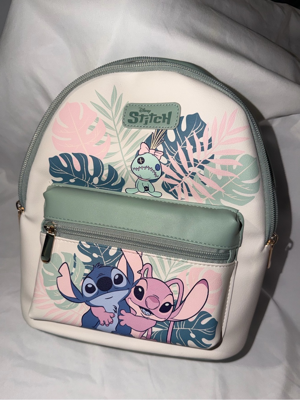 Disney Stitch Mini Backpack in White, Mint & Pastel Pink